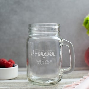 Etched Mason Jar Mug Wedding Favor 16 Oz - Wedding Favor Gift - Engraved Wedding FavorPersonalized Engraved Mason Jar Mug.