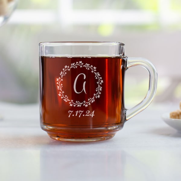 Etched Glass Mug Wedding Favor 10 Oz - Wedding Favor Gift - Engraved Wedding Favor Personalized Engraved Glass Mug.