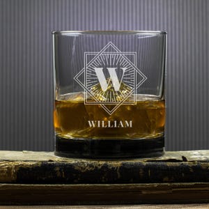 Monogram Whiskey Glass | Square Initial Design  | Custom Engraved Rocks Glass | Classic Whiskey Glass | Personalized Gift | Monogram Gift