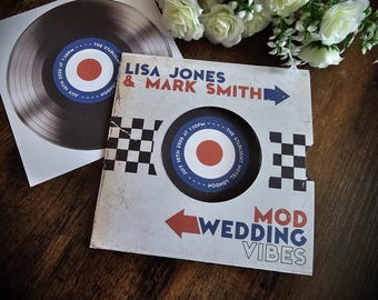 Retro Mod Rock Album Wedding Invitation: Personalized Record Invite with Envelopes