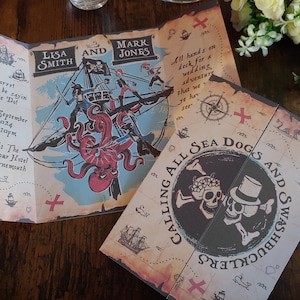 Personalised Foldout Nautical, Pirate Themed Wedding Invite, Invitation, RSVP & Guest Information