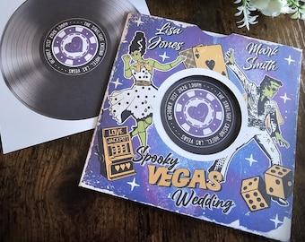 Personalized Halloween Elvis Las Vegas Wedding Invitation: Record Album Design with Guest information, RSVP, Save the Date