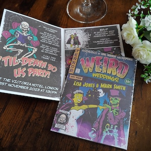 Personalised Folding Horror Comic Book Wedding Invite, Invitation, RSVP & Guest Information