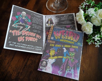 Personalised Folding Horror Comic Book Wedding Invite, Invitation, RSVP & Guest Information