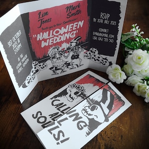 Personalised Foldout Spooky Retro Halloween Wedding Invite, Invitation, RSVP & Guest Information