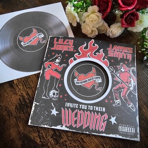 Rockabilly Wedding Invitation: Devil Tattoo, Record Album Design