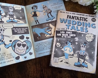 Personalised Folding Sci-Fi Cartoon Fantasy Comic Book Wedding Invite, Invitation, RSVP & Guest Information