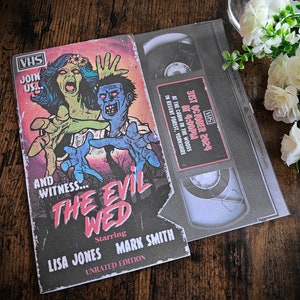 Personalised 80's Halloween Horror Zombie Movie VHS Tape Inspired Wedding Invite, Invitation, RSVP, Save the Date & Guest Information