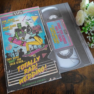 Personalised 80&#39;s / 90&#39;s Halloween Frankenstein Movie VHS Tape Inspired Wedding Invite, Invitation, RSVP, Save the Date & Guest Information