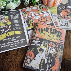Personalised Folding Halloween Horror Comic Book Wedding Invite, Invitation, RSVP & Guest Information