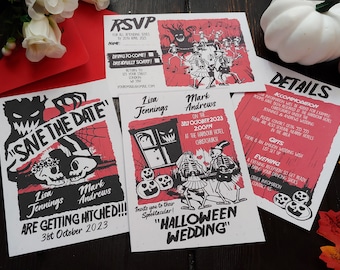 Retro Spooky Halloween Wedding Invitation: Personalized RSVP Card