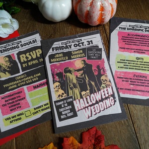 Faire-part de mariage personnalisé rétro mariée de Frankenstein pour Halloween, faire-parts, carte « Save The Date », carte d'informations pour les invités, carte RSVP