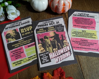 Personalized Retro Bride of Frankenstein Halloween Wedding Invitation