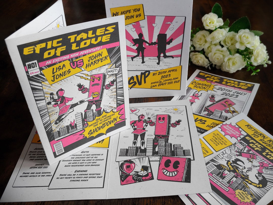 Personalised Folding Comic Book Wedding Invite, Invitation, RSVP ...