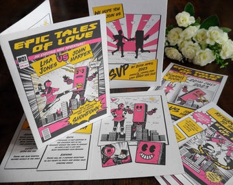 Personalised Folding Comic Book Wedding Invite, Invitation, RSVP & Guest Information