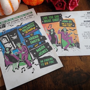 Faire-part de mariage vampire rétro Halloween personnalisé, faire-parts, carte « Save The Date », carte d'informations pour les invités, carte RSVP