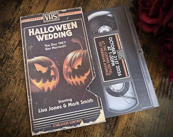 Retro Halloween Horror Movie VHS Slasher Wedding Invitation: Personalized RSVP, Save the Date, Guest Information