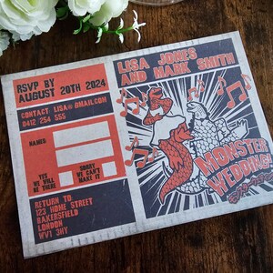 Personalised Kaiju Monster Movie Poster Wedding Invite, Invitations ...