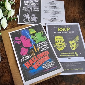 Affiche personnalisée de la mariée de Frankenstein pour Halloween, faire part de mariage, faire-part, carte "Retenez cette date", carte d'informations pour l'invité, carte postale RSVP