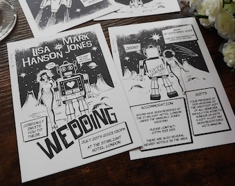 Retro Sci-Fi Comic Book Wedding Invitation: Personalized Print