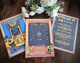 Personalised 80's Retro Arcade, Video Game Wedding Invite, Invitation, RSVP, Save the Date Card