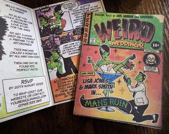 Personalized Horror Comic Book Wedding Invitation: Bride of Frankenstein