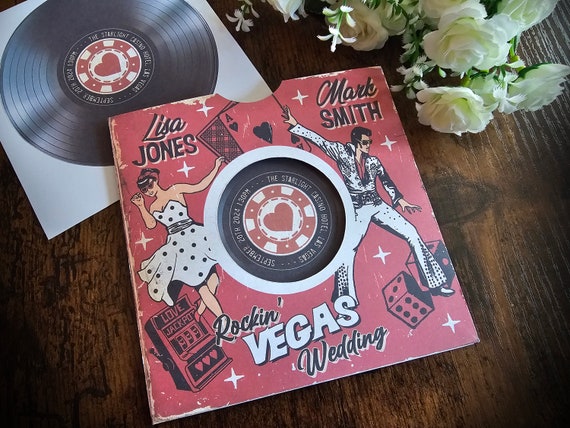 Personalized Elvis Las Vegas Wedding Invitation: Record Album Design with Guest information, RSVP, Save the Date