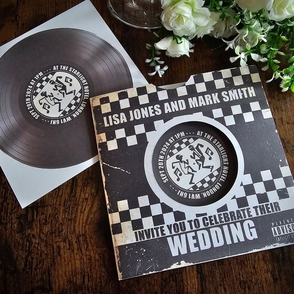 Personalised SKA Album, Record Inspired Wedding Invite, Invitation, RSVP & Guest Information with envelopes.