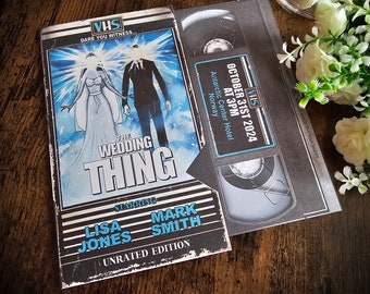 Personalised 80's Halloween Sci-Fi Horror Movie VHS Tape Inspired Wedding Invite, Invitation, RSVP, Save the Date & Guest Information