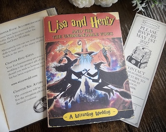 Personalised Folding Wizard, Witch, magic, Novel, Book Wedding Invite, Invitation, RSVP & Guest Information