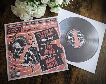 Punk Rock Album Wedding Invitation: Halloween Skull Design