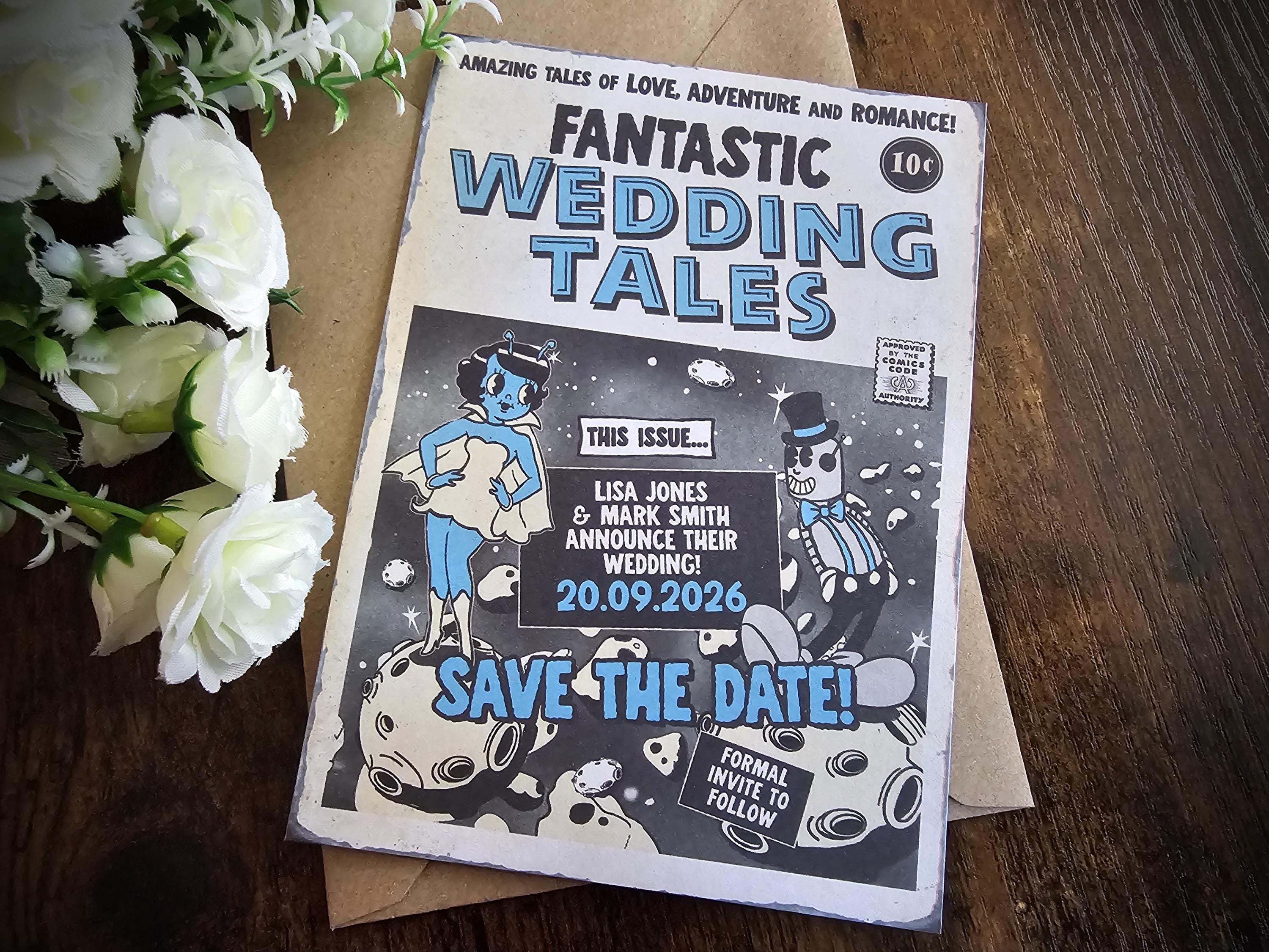 Personalised Folding Sci-fi Cartoon Fantasy Comic Book Wedding Invite ...