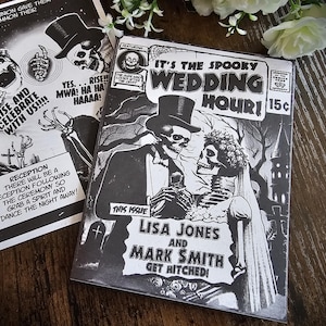 Personalised Folding Spooky Halloween Comic Book Wedding Invite, Invitation, RSVP & Guest Information
