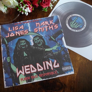 Personalised Death Metal, Heavy Metal Rock Album, Record Inspired Wedding Invite, Invitation, RSVP & Guest Information with envelopes.