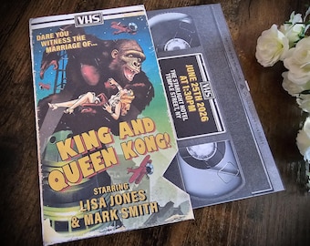 Retro Ape Kong Monster Movie VHS Wedding Invitation with RSVP