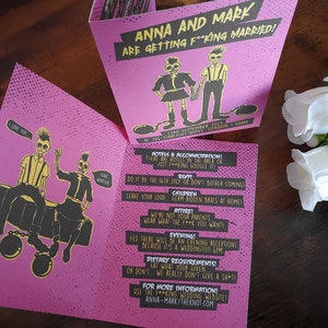 Personalised Folding Punk Wedding Invite, Invitation, RSVP & Guest Information