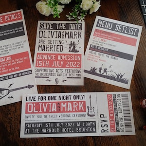 Personalized Rock Concert Ticket Wedding Invitation Set