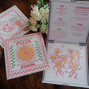 Personalised Folding Pizza Wedding Invite , Rehearsal Dinner, Engagement Party Invitation, RSVP & Guest Information (Not a Box)