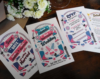 Personalised Retro Pinball Arcade Wedding Invite, Invitations, Save The Date card, Guest information card, RSVP Postcard