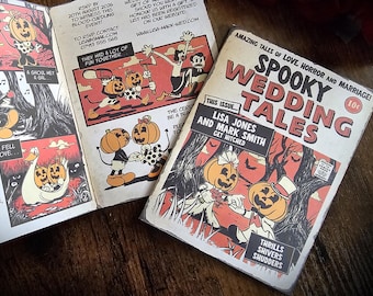 Personalised Folding Spooky Cartoon Halloween Comic Book Wedding Invite, Invitation, RSVP & Guest Information