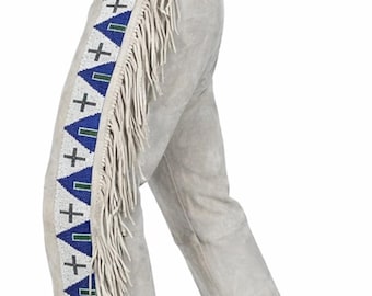 Pantalon à franges en daim couleur pierre pour hommes