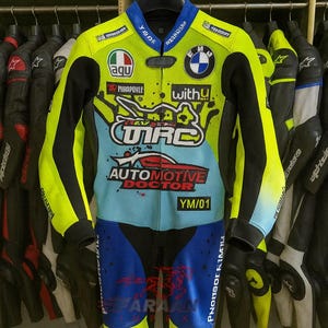 Blue and Yellow MotoGP Racing Suit Motorcycle Leather One Piece CE Protected Biker Suit