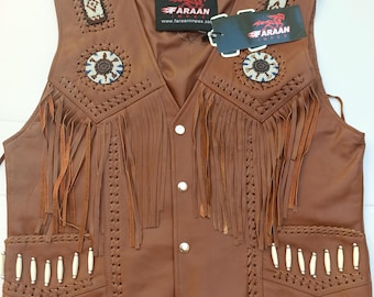 Handgefertigte Wildleder Western Weste: Knochen Perlen & Stickerei