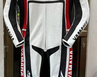Combinaison de course de moto blanc rouge noir - Équipement de survêtement en cuir une pièce