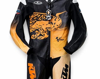 Traje de motociclismo de cuero a medida, hecho a mano para pilotos de pista y de alto rendimiento.