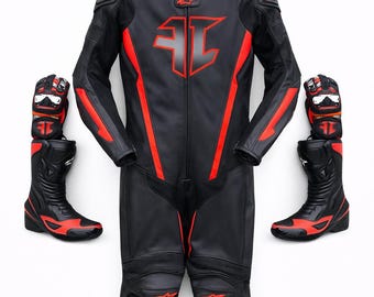 Traje de motociclismo de cuero hecho a mano, kit completo de una pieza para montar en pista alpina