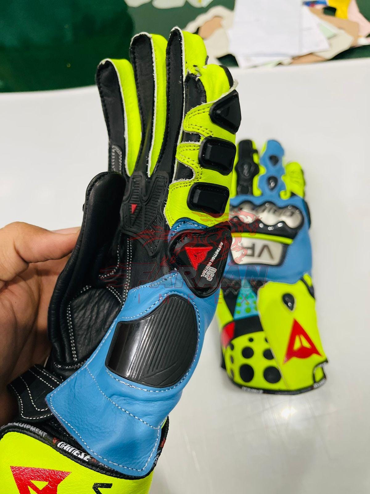 VR46 Valentino Rossi Motorcycle Gloves: Dainese Style
