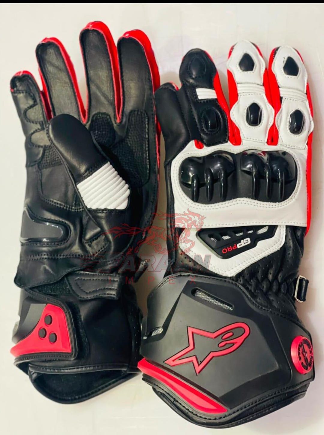 Alpinestars Racing Gloves Leather Motorcycle Gloves Black Red White ...