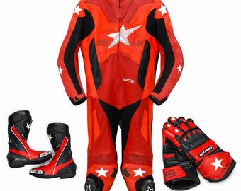 Traje de motociclismo de cuero hecho a medida, kit completo de una pieza para montar en pista, hecho a mano