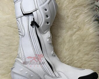 Bottes d'équitation en cuir de course de moto sur mesure pour hommes, équipement de protection pour vélo de sport